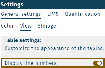 Settings table numbers