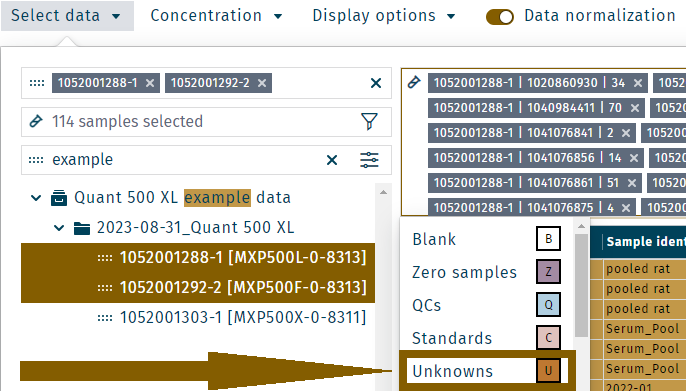 Sample selection options