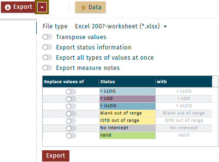Results export options