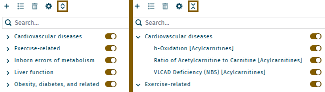 Metabolism indicators displayed collapsed or expanded