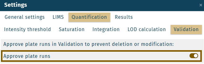 Settings - Approve plate runs active